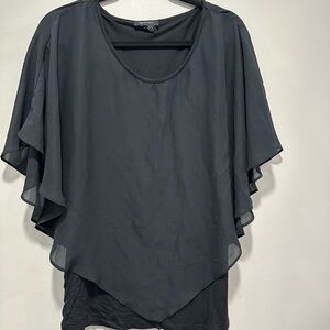 AB Studio Black Layered Flutter Sleeve Women's Blouse